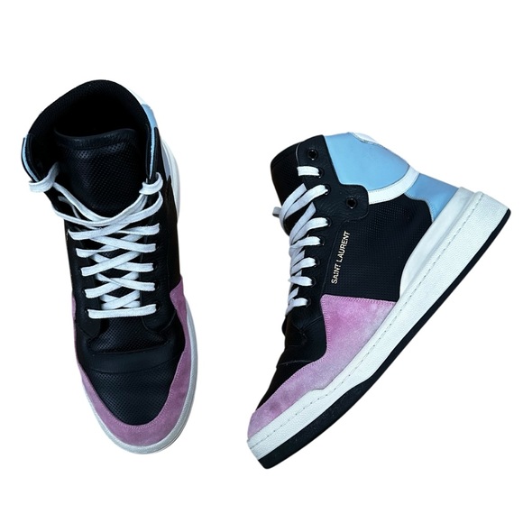 SAINT LAURENT SL24 Leather & Suede High Top Sneakers Size 11.5 - Picture 1 of 11